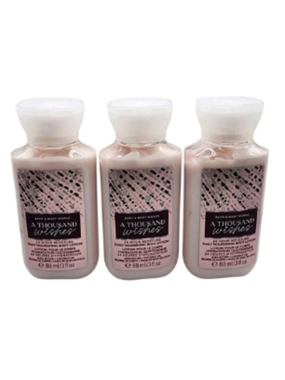 3 Ct Bath & Body Works A Thousand Wishes Travel Size Body Lotion 3oz 88mL Set